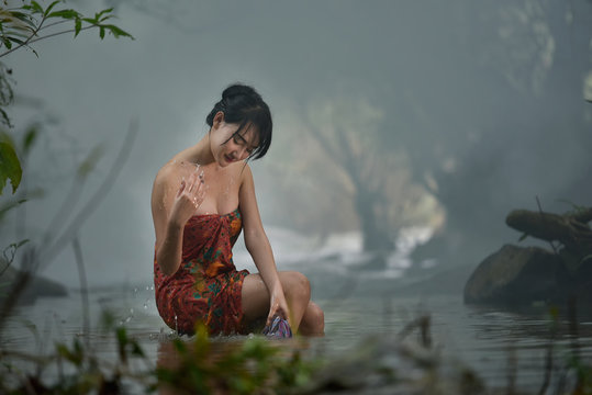 Women Bathing at creek