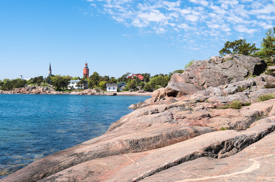 View to the Hanko town from the coastline of the Baltic sea
