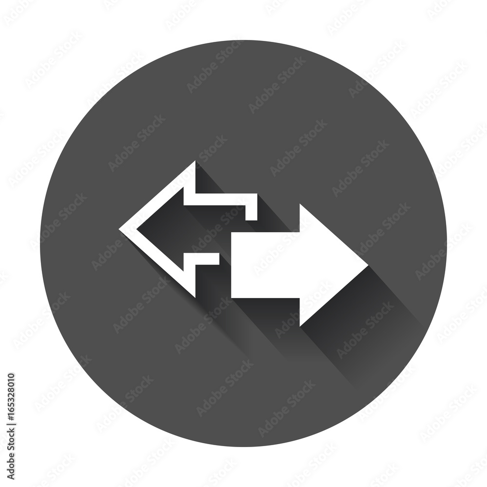 Poster arrow left and right vector icon. forward arrow sign illustration. business concept on black round b