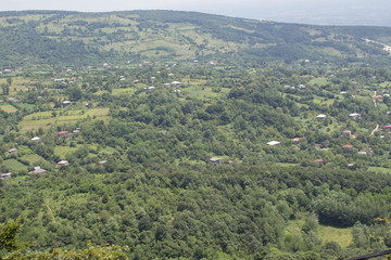 Fototapeta na wymiar Aerial view of small Georgian village in Caucasus