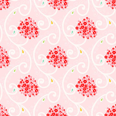 Seamless  pattern with small flowers. Vector background pink and red floral branch