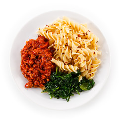Pasta with tomato sauce and spinach