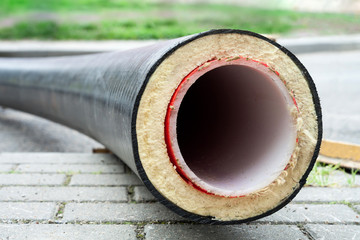 Insulation. Pipe with Heat Insulation closeup.