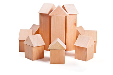 Toy houses made of wooden blocks