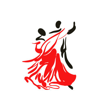 Line sketch of dancing couple. Logo.