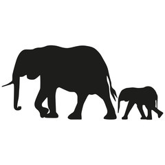 Fototapeta premium Vector image of an adult elephant and a young elephant. Silhouette of the elephant.