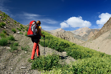 Trekking in the mountains Karakorum near the Indian Ladakh town