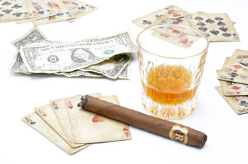 Money Poker Whiskey drink on a white background