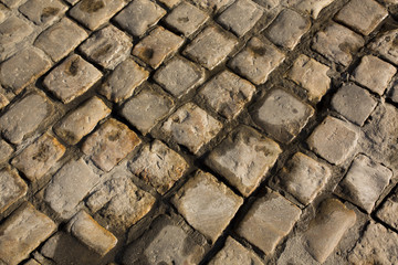 Closeup shot of wet sidewalk in the center of Lviv