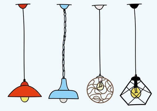 Modern Chandelier, pendant lighting set illustration vector