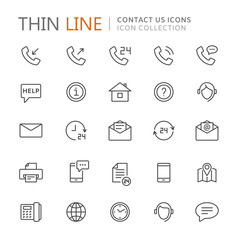 Collection of contact us thin line icons
