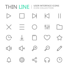 Collection of user interface thin line icons