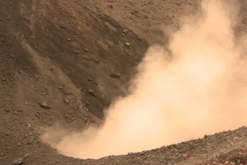 Sicily, Italy, Italia, Volcan Ethna, with lava fields from eruption and sulfur