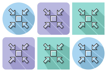 Outlined icon of  reduce screen size with parallel and not parallel  long shadows