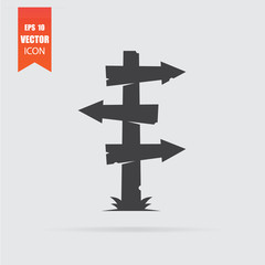 Wooden sign icon in flat style isolated on grey background.