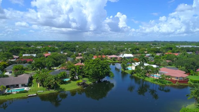 Aerial video of residenial homes and neighborhoods Plantation Florida