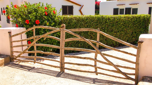 Ornate rustic wooden garden gate