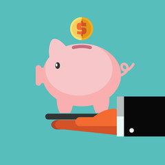 Business man presenting and showing a piggy bank. Saving and investing money concept. Future financial planning concept