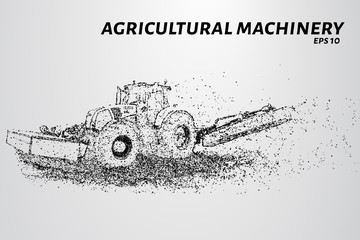 Obraz premium Agricultural machinery from particles. Agricultural equipment consists of dots and circles. Vector illustration