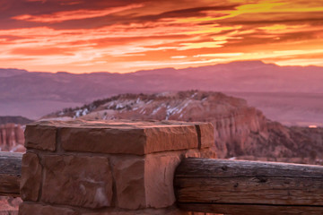 Stone Pillar of Fence at Sunrise