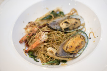 Close up of Spaghetti seafood