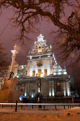 Church of St. Andrew in Lviv at night