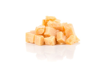Parmesan cheese on white background