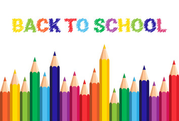 Back To School Poster Colorful Crayons Pencils On White Background Flat Vector Illustration