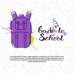 Back To School Doodle Backpack Label Hand Drawn On White Background Vector Illustration