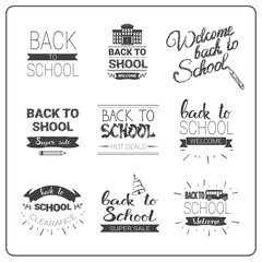 Back To School Logos Set Doodle Hand Drawn Label Collection Vector Illustration