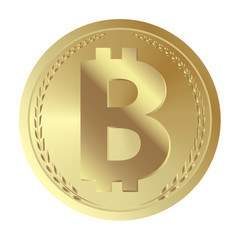 Golden coin with bitcoin sign. Money and finance symbol. Vector Illustration isolated on white background. Gold coin with Bitcoin symbol. Cryptography currency