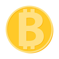Golden coin with bitcoin sign. Money and finance symbol. Vector Illustration isolated on white background. Gold coin with Bitcoin symbol. Cryptography currency