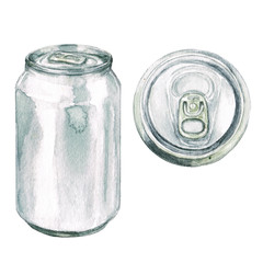Beverage can. Watercolor Illustration.