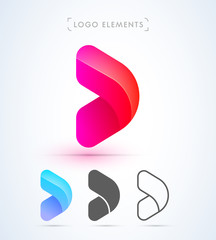 Abstract letter D logo in material design style. Origami paper icon