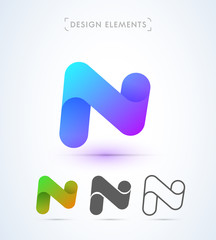 Abstract letter N logo in material design style. Origami paper icon