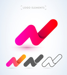 Abstract letter N logo in material design style. Origami paper icon
