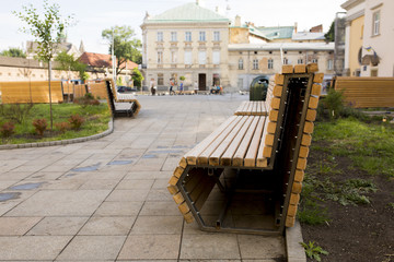 Modern bench in the recreation park