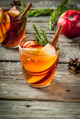 Christmas, Thanksgiving drinks. Autumn, winter cocktail grog, hot sangria, mulled wine - apple,...
