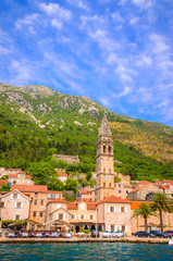 Beautiful mediterranean landscape - town Perast, Kotor bay (Boka Kotorska), Montenegro.