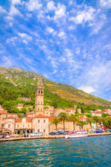 Beautiful mediterranean landscape - town Perast, Kotor bay (Boka Kotorska), Montenegro.