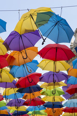Fototapeta na wymiar Decorative umbrellas hanging