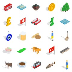 Central Europe icons set, isometric style