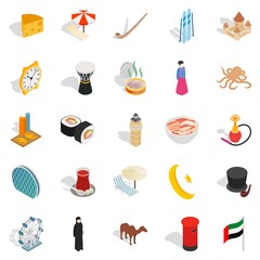 World food icons set, isometric style