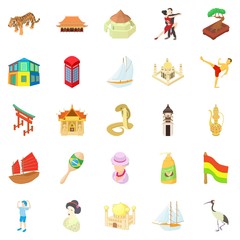 World travel icons set, cartoon style