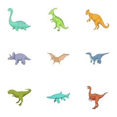 Dinosaurs icons set, cartoon style