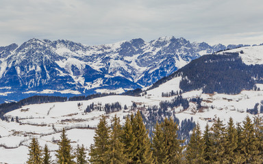 Mountains with snow in winter.  Ski resort of Soll, Tyrol, Austria