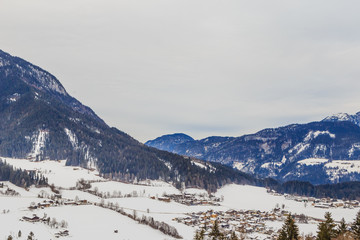 Fototapeta na wymiar Mountains with snow in winter. Ski resort Soll, Tyrol, Austria