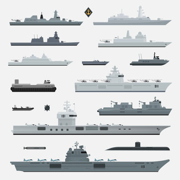 Military Weapons Of Navy Battleship. Vector Illustration.