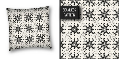 Abstract concept vector monochrome geometric pattern. Black and white minimal background. Creative illustration template. Seamless stylish texture. For wallpaper, surface, web design, textile, decor.