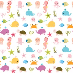 Keuken foto achterwand Zeedieren Schattig vector kleurrijk naadloos patroon met zeedieren voor kinderen en baby zomer ontwerpen